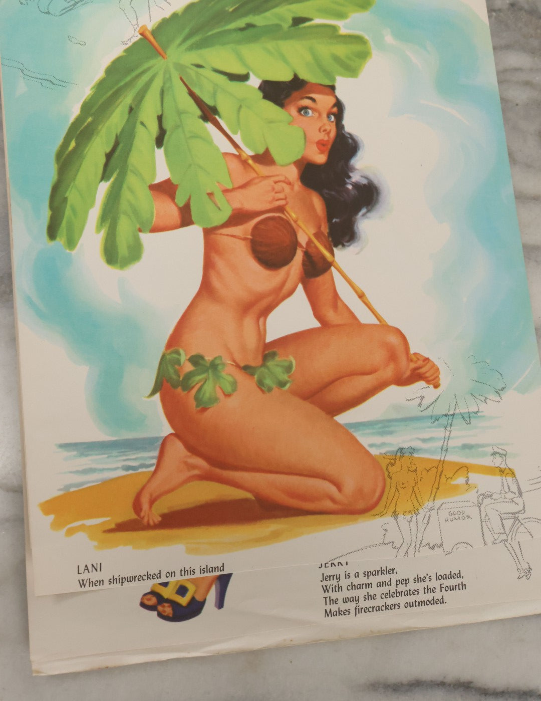 Lot 097 - Vintage 1956 Pin-Up Partial Calendar With Risque Women, Illustrations By Bill Randall, Copyright 1955, The Kemper-Thomas Co., Cincinnati, Ohio, Note Calendar Cut Out, Various Losses