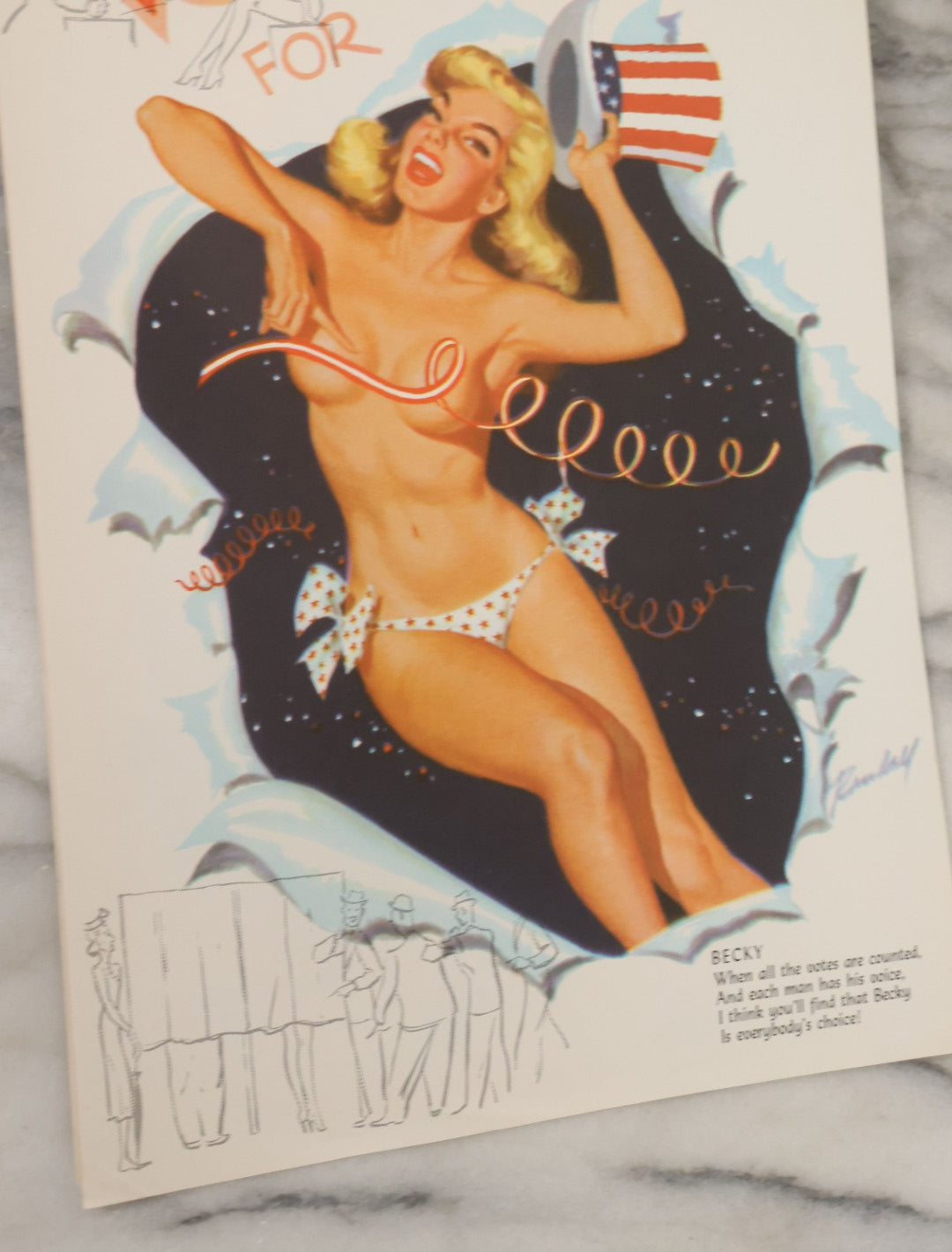 Lot 097 - Vintage 1956 Pin-Up Partial Calendar With Risque Women, Illustrations By Bill Randall, Copyright 1955, The Kemper-Thomas Co., Cincinnati, Ohio, Note Calendar Cut Out, Various Losses
