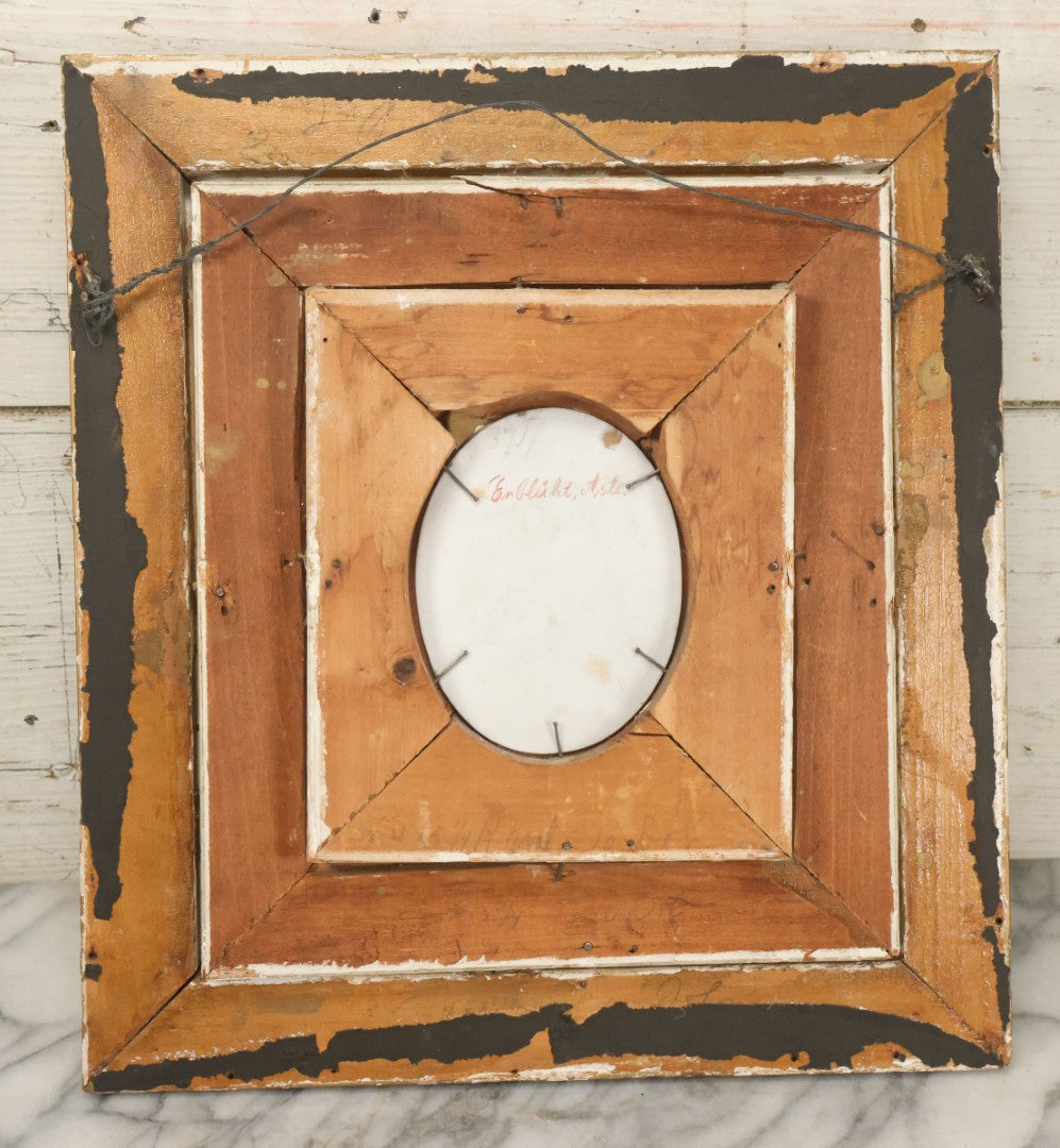 Lot 001 - Fine Antique Hand Painted Porcelain Tile Of Semi-Nude Woman In Ornate Gesso Frame, Marked "Erblüht" ("Blossom") On Verso, After Angelo Asti, Artist Signed Wagner, With Hallmark, 14" x 15-1/2"