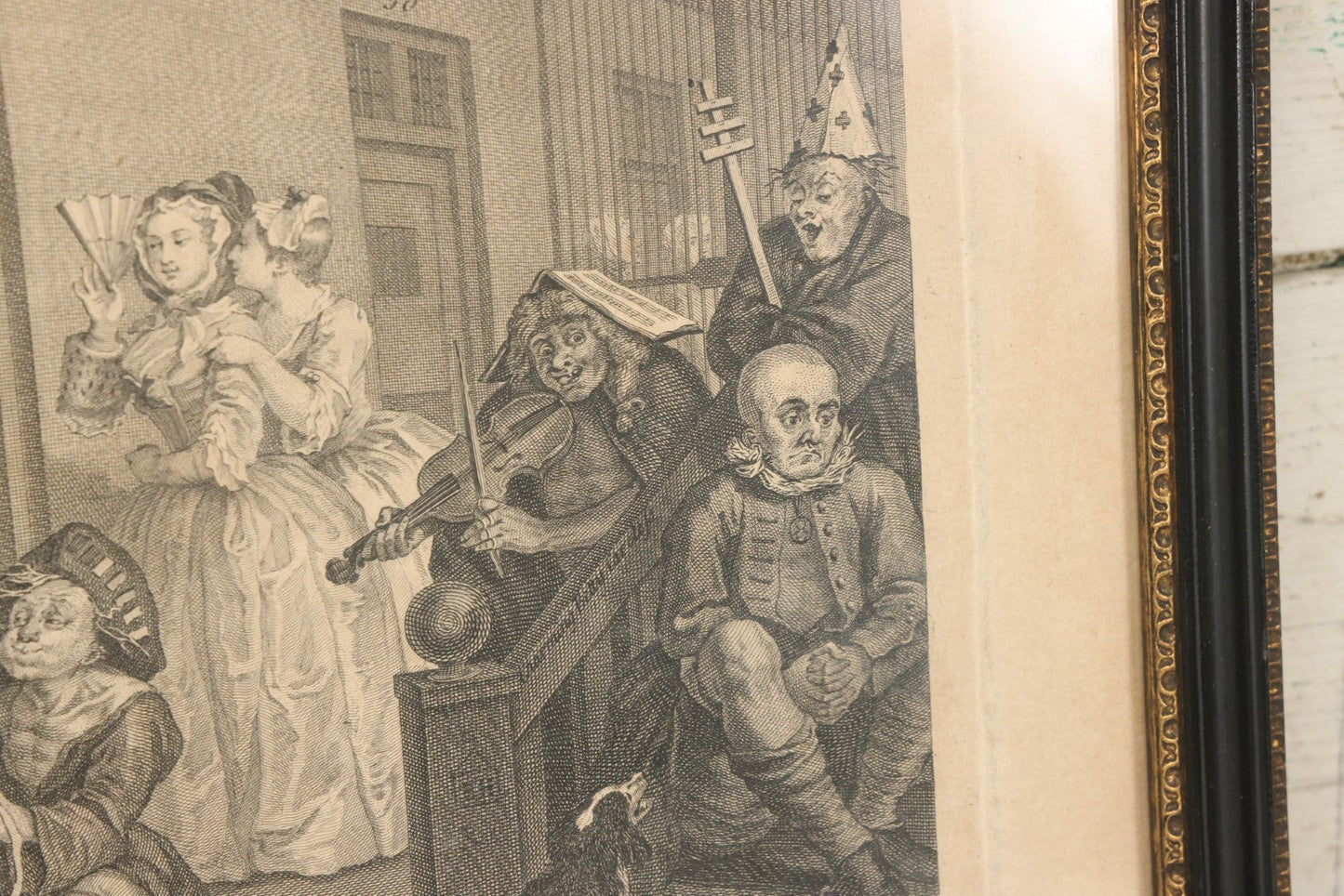 Lot 005 - Antique Satirical Engraving By William Hogarth, Depicting A Madhouse, Many Patients Engaged In Strange Behavior, Published June 1735, In Frame, Paper Label On Verso From Chapman Bros, London, 20-5/8" x 17-3/8"