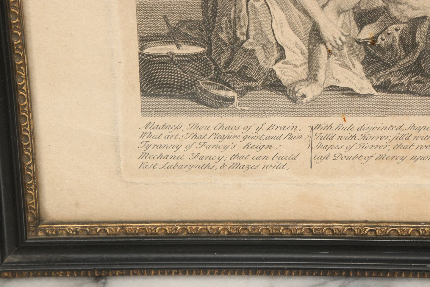 Lot 005 - Antique Satirical Engraving By William Hogarth, Depicting A Madhouse, Many Patients Engaged In Strange Behavior, Published June 1735, In Frame, Paper Label On Verso From Chapman Bros, London, 20-5/8" x 17-3/8"