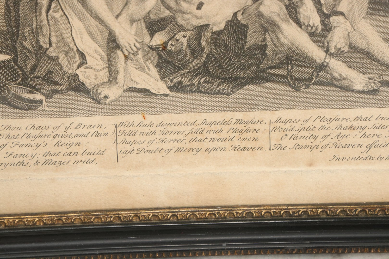 Lot 005 - Antique Satirical Engraving By William Hogarth, Depicting A Madhouse, Many Patients Engaged In Strange Behavior, Published June 1735, In Frame, Paper Label On Verso From Chapman Bros, London, 20-5/8" x 17-3/8"