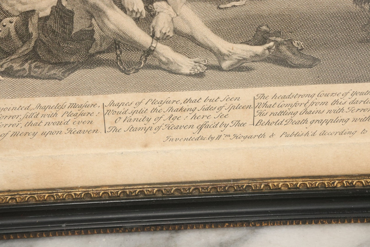 Lot 005 - Antique Satirical Engraving By William Hogarth, Depicting A Madhouse, Many Patients Engaged In Strange Behavior, Published June 1735, In Frame, Paper Label On Verso From Chapman Bros, London, 20-5/8" x 17-3/8"