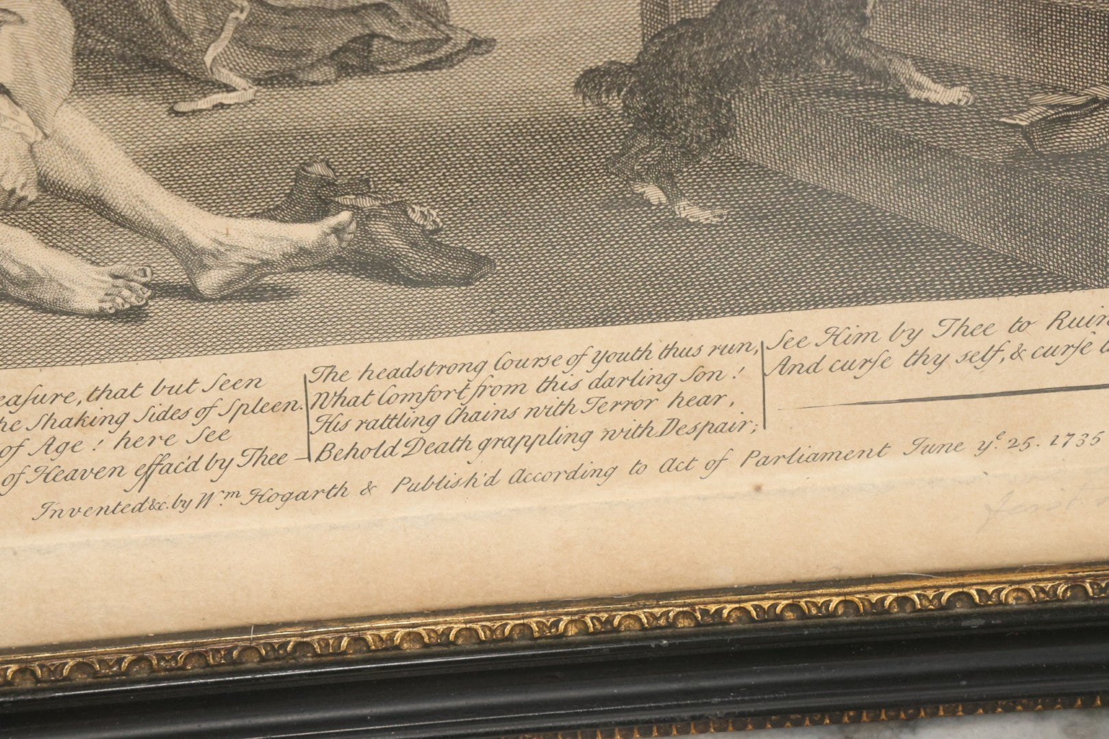 Lot 005 - Antique Satirical Engraving By William Hogarth, Depicting A Madhouse, Many Patients Engaged In Strange Behavior, Published June 1735, In Frame, Paper Label On Verso From Chapman Bros, London, 20-5/8" x 17-3/8"