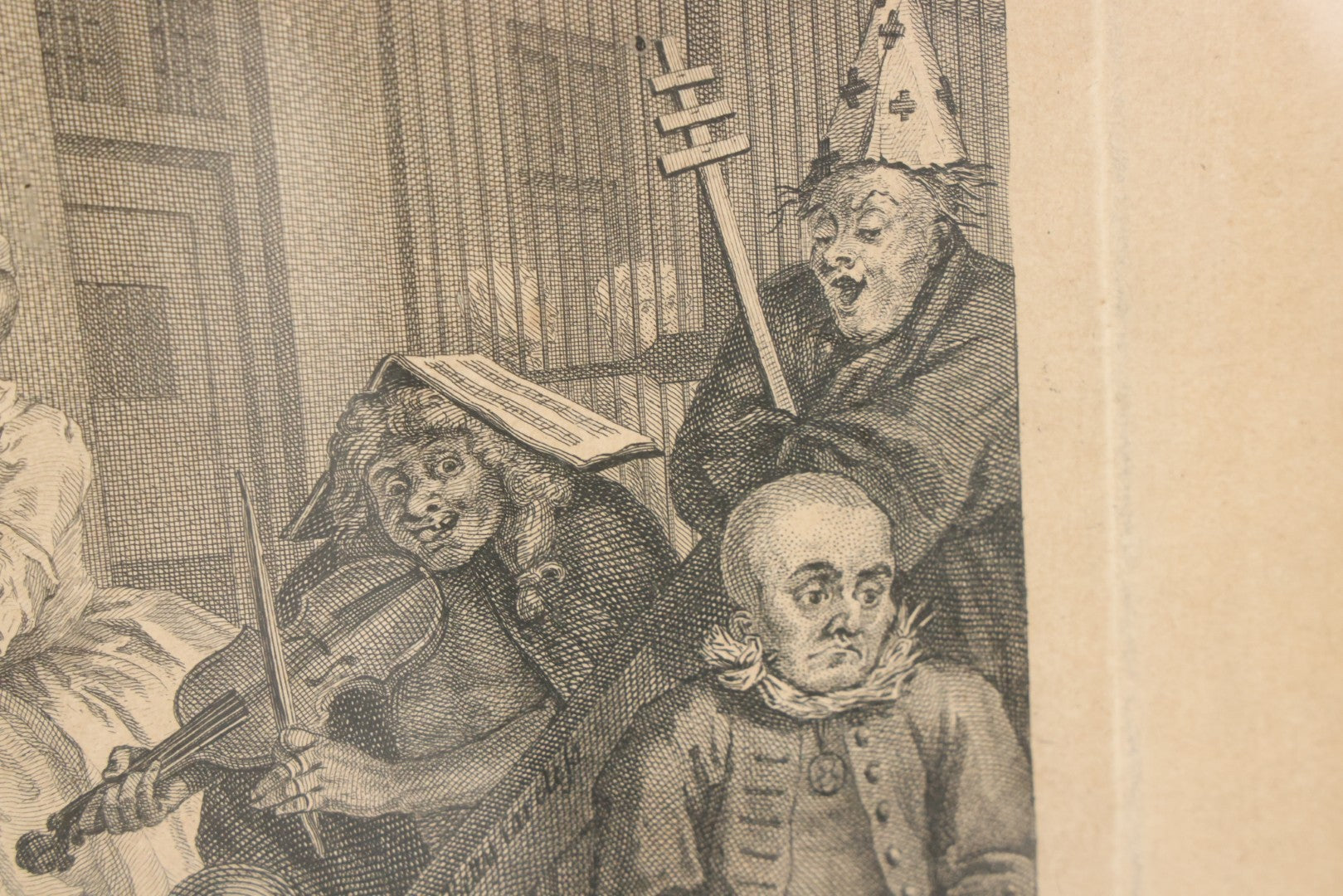 Lot 005 - Antique Satirical Engraving By William Hogarth, Depicting A Madhouse, Many Patients Engaged In Strange Behavior, Published June 1735, In Frame, Paper Label On Verso From Chapman Bros, London, 20-5/8" x 17-3/8"