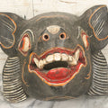 Lot 007 - Vintage Grinning Bat Mask, Hand Carved Wood, Hand Painted, With Wire Hanger