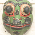 Lot 009 - Vintage Frog Mask With Bulging Eyes, Hinged Mouth, And Carved Teeth, Hand Carved Wood, Hand Painted, With Wire Hanger