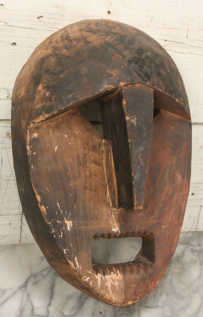 Lot 012 - Vintage Faux-Primitive African Export Mask, Hand Carved Wood, Applied Patina Finish, Fishing Line Hanger