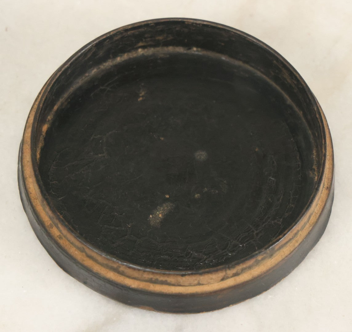 Lot 018 - Antique Hand Painted Lacquered Wooden Dresser Box, With Folk Art Portrait Painting Of Pretty Young Woman In Yellow Dress, 2-3/4" Diameter