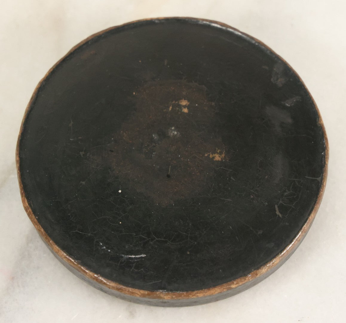 Lot 018 - Antique Hand Painted Lacquered Wooden Dresser Box, With Folk Art Portrait Painting Of Pretty Young Woman In Yellow Dress, 2-3/4" Diameter