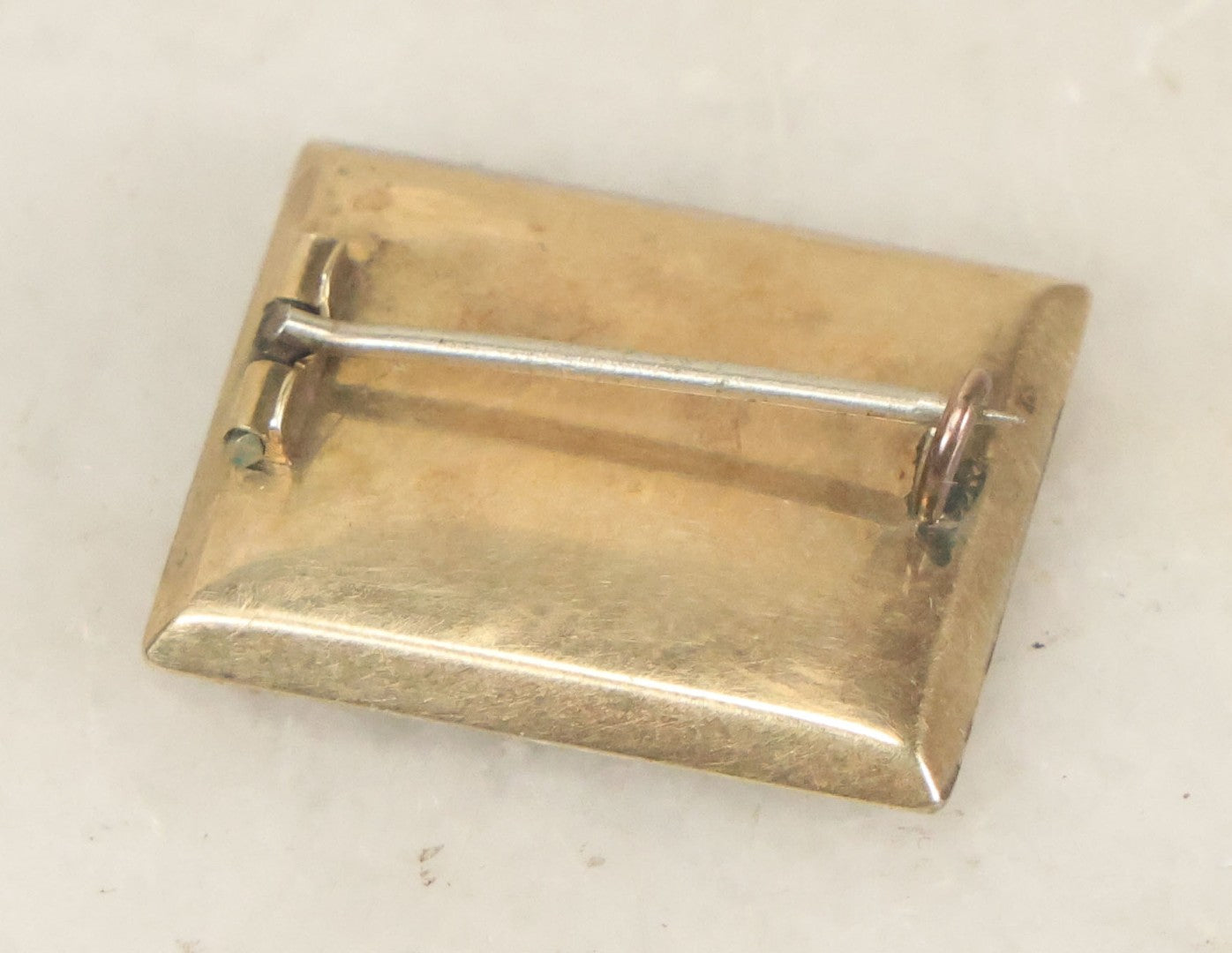 Lot 021 - Antique Victorian Human Hair Work Braided Brooch With Rectangular Beveled Glass Window And Pin Back, Blond And Brown Hair, Approximately 3/4" x 9/16"