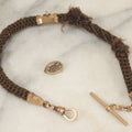 Lot 022 - Pair Of Antique Victorian Human Hair Work Jewelry Pieces, Craft Grade, Poor Condition, Including Watch Chain And Brooch, Note Heavy Wear