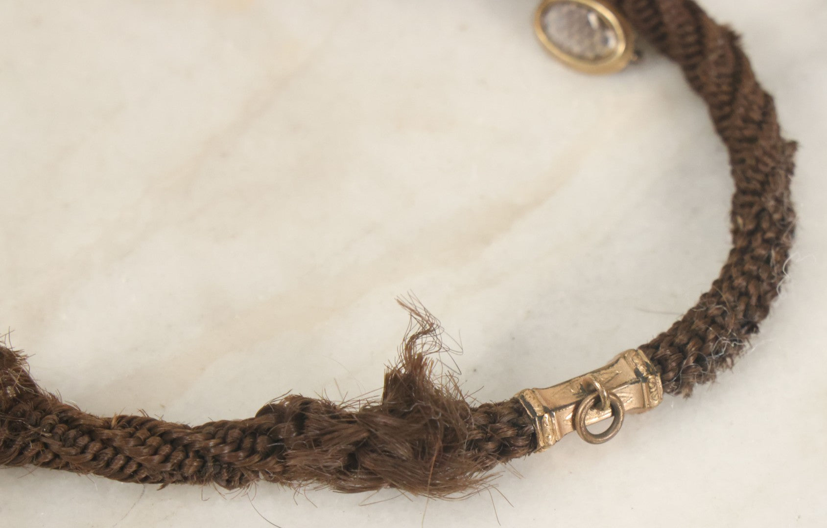 Lot 022 - Pair Of Antique Victorian Human Hair Work Jewelry Pieces, Craft Grade, Poor Condition, Including Watch Chain And Brooch, Note Heavy Wear