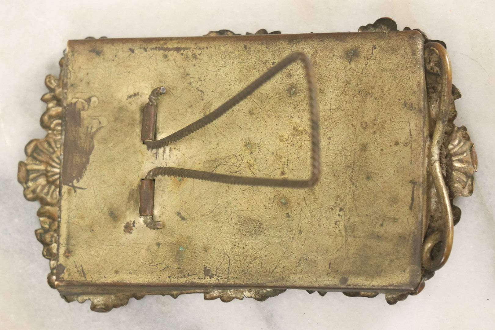 Lot 023 - Antique Tintype Photograph Of Young Boy And Border Collie Dog Seated On Chair, In Period Pressed Brass Ormolu Frame With Kickstand