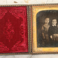 Lot 024 - Antique 1/4 Plate Daguerreotype Of Two Sibling Children, Brother And Sister, In Full Intact Leatherette Union Case