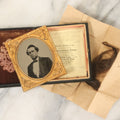 Lot 026 - Antique 1/6th Plate Ruby Ambrotype Photograph Of Richard Sackett Raymond, Born 1860, St. Louis, Missouri, With Lock Of Richard's Hair, Presented To Mary Saltmarsh, In Thermoplastic Case By Littlefield, Parsons & Co., As Found