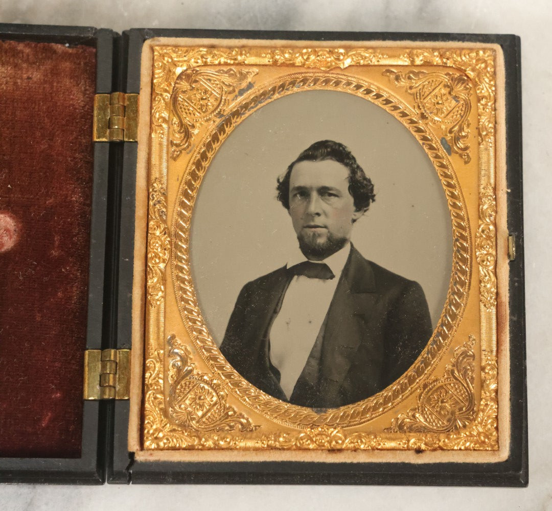 Lot 026 - Antique 1/6th Plate Ruby Ambrotype Photograph Of Richard Sackett Raymond, Born 1860, St. Louis, Missouri, With Lock Of Richard's Hair, Presented To Mary Saltmarsh, In Thermoplastic Case By Littlefield, Parsons & Co., As Found