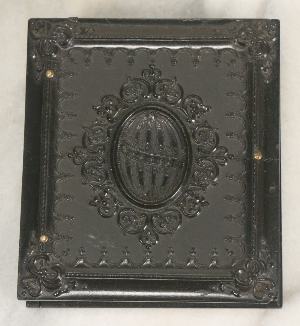 Lot 026 - Antique 1/6th Plate Ruby Ambrotype Photograph Of Richard Sackett Raymond, Born 1860, St. Louis, Missouri, With Lock Of Richard's Hair, Presented To Mary Saltmarsh, In Thermoplastic Case By Littlefield, Parsons & Co., As Found