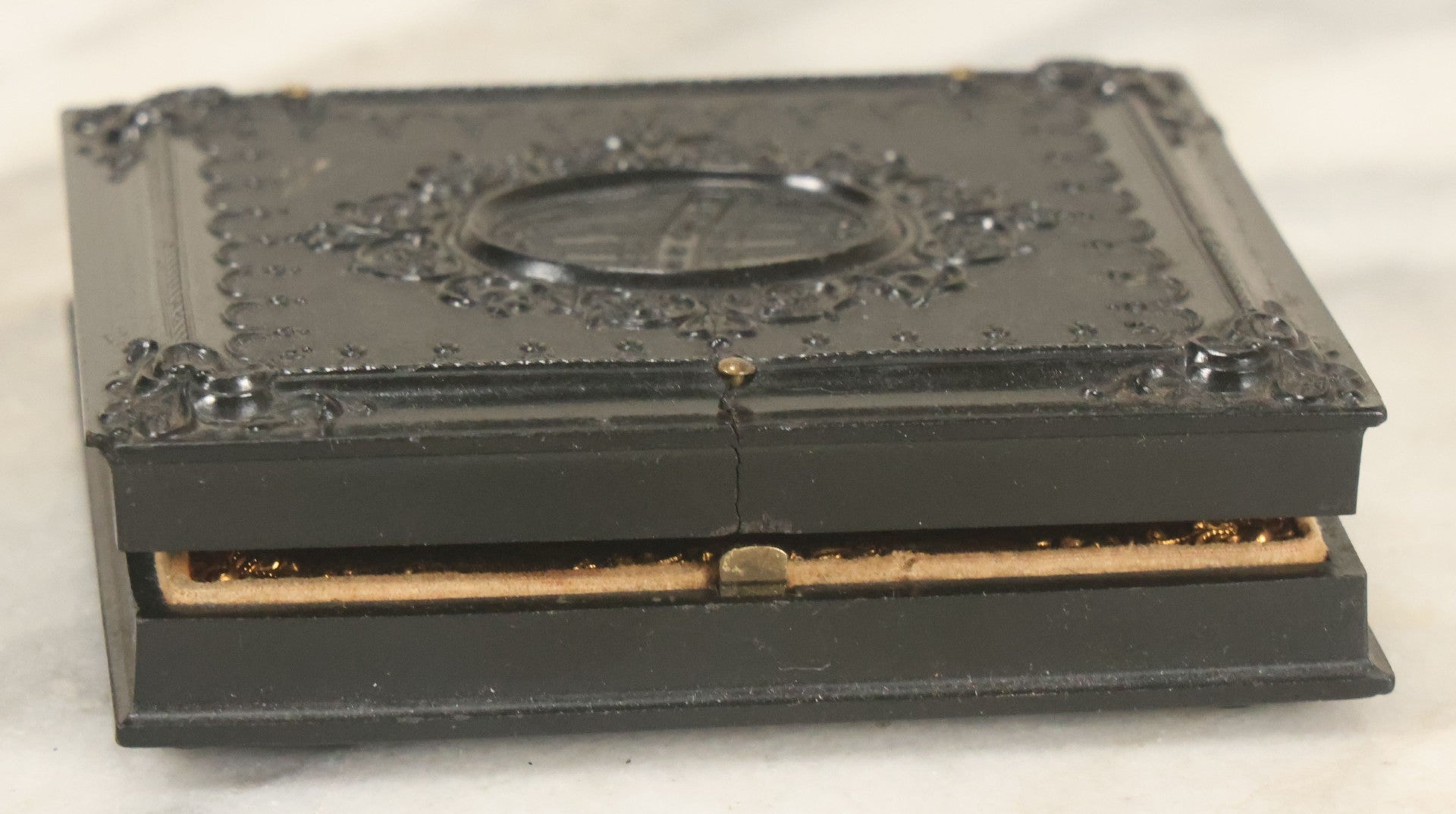 Lot 026 - Antique 1/6th Plate Ruby Ambrotype Photograph Of Richard Sackett Raymond, Born 1860, St. Louis, Missouri, With Lock Of Richard's Hair, Presented To Mary Saltmarsh, In Thermoplastic Case By Littlefield, Parsons & Co., As Found