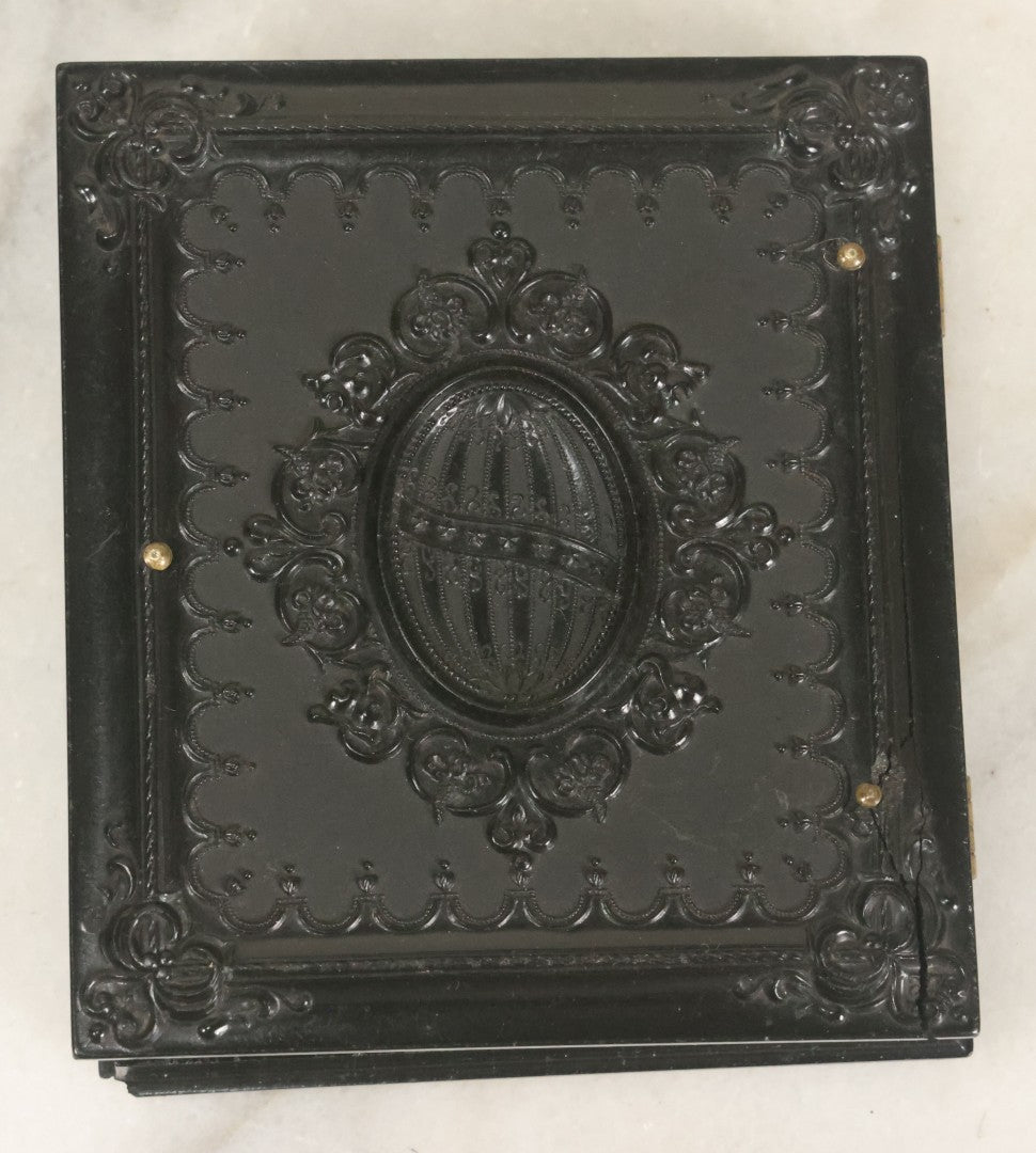 Lot 026 - Antique 1/6th Plate Ruby Ambrotype Photograph Of Richard Sackett Raymond, Born 1860, St. Louis, Missouri, With Lock Of Richard's Hair, Presented To Mary Saltmarsh, In Thermoplastic Case By Littlefield, Parsons & Co., As Found