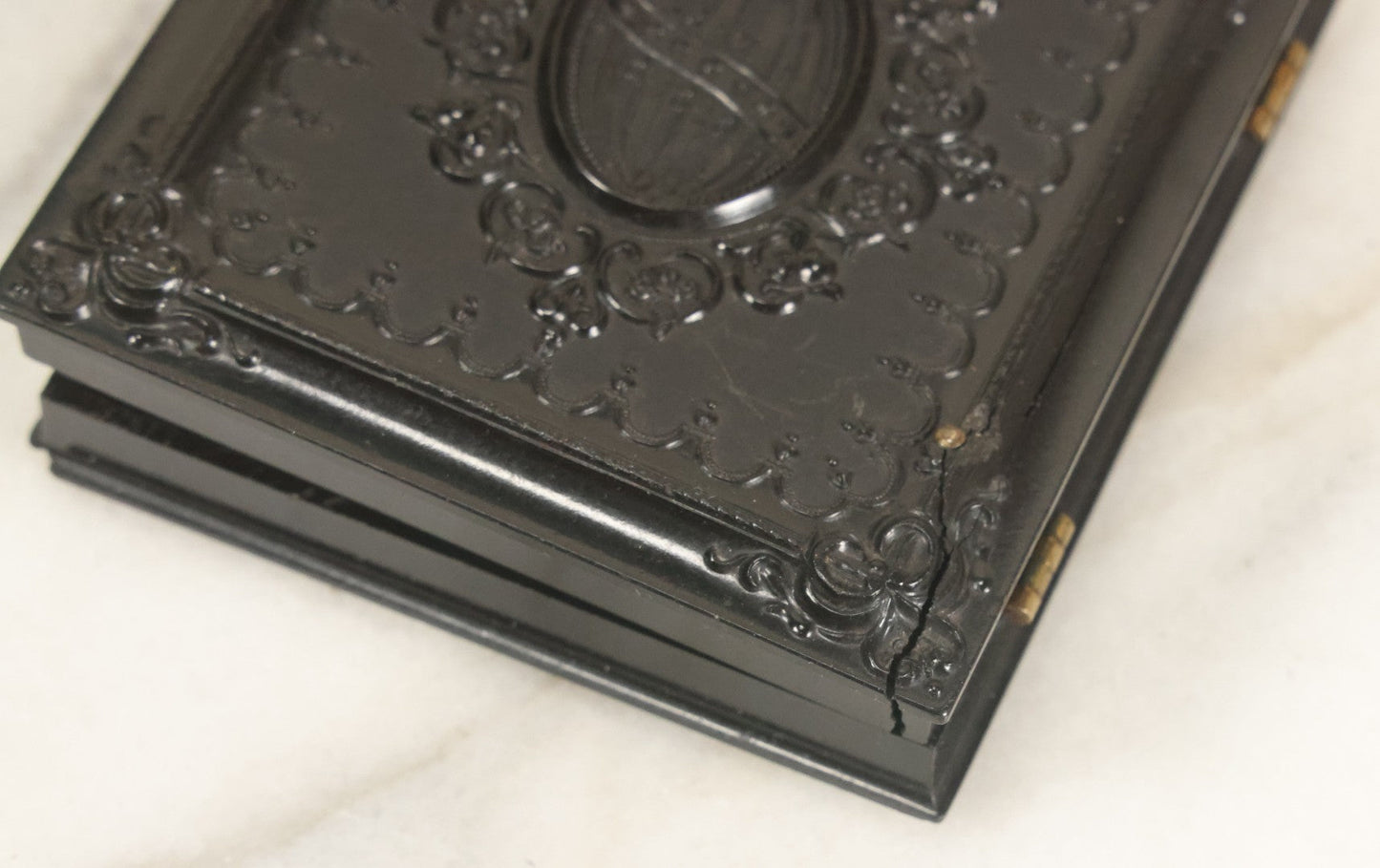 Lot 026 - Antique 1/6th Plate Ruby Ambrotype Photograph Of Richard Sackett Raymond, Born 1860, St. Louis, Missouri, With Lock Of Richard's Hair, Presented To Mary Saltmarsh, In Thermoplastic Case By Littlefield, Parsons & Co., As Found