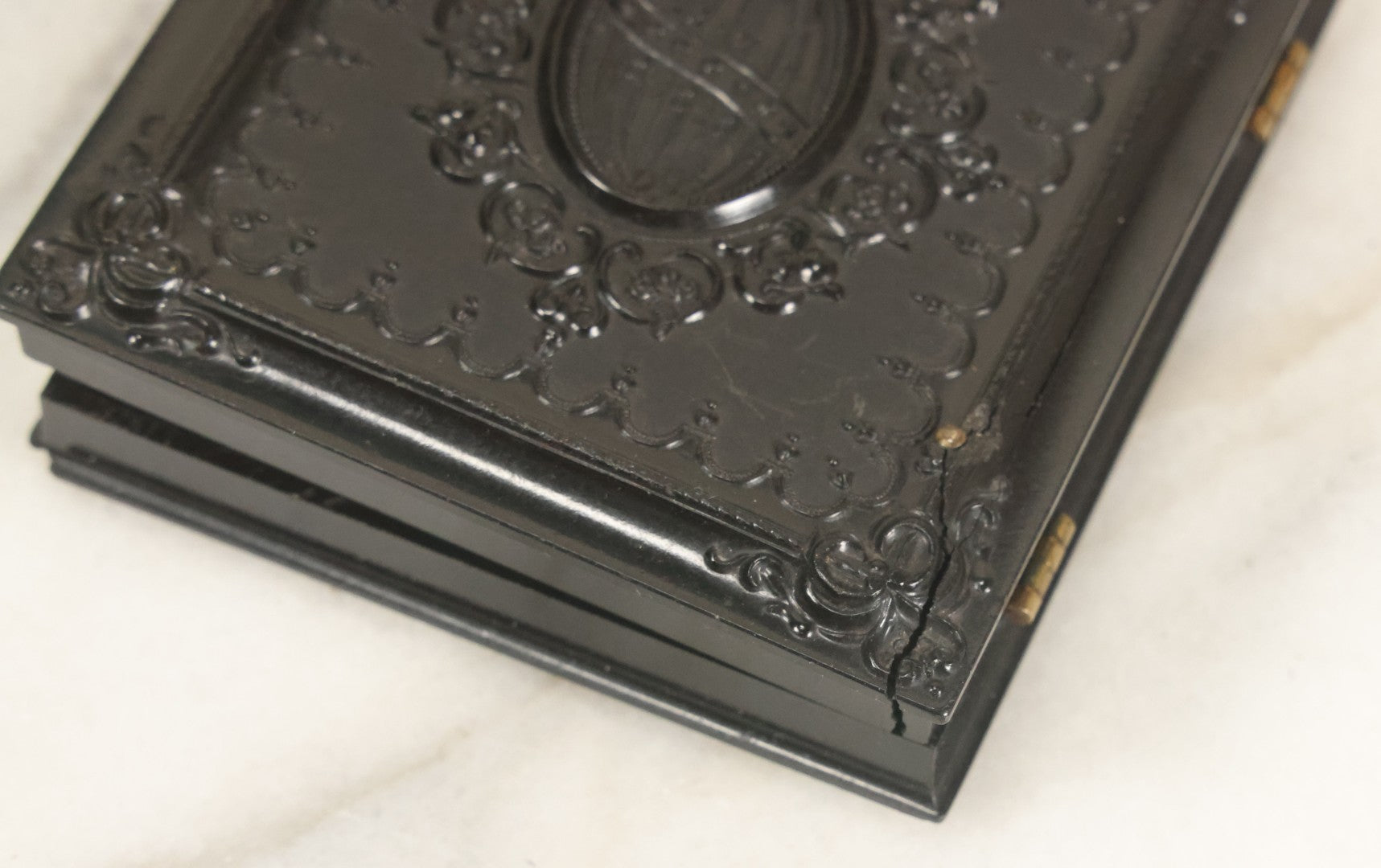 Lot 026 - Antique 1/6th Plate Ruby Ambrotype Photograph Of Richard Sackett Raymond, Born 1860, St. Louis, Missouri, With Lock Of Richard's Hair, Presented To Mary Saltmarsh, In Thermoplastic Case By Littlefield, Parsons & Co., As Found