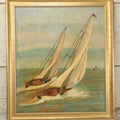 Lot 031 - Vintage Oil On Canvas Painting Of A Sailboat Race, Titled "Racing" Lower Left, Artist Signed C.E. Holmes, Dated 1933, Note Varnish Staining And Minor Losses, In Frame, 18-3/4" x 21-3/4"