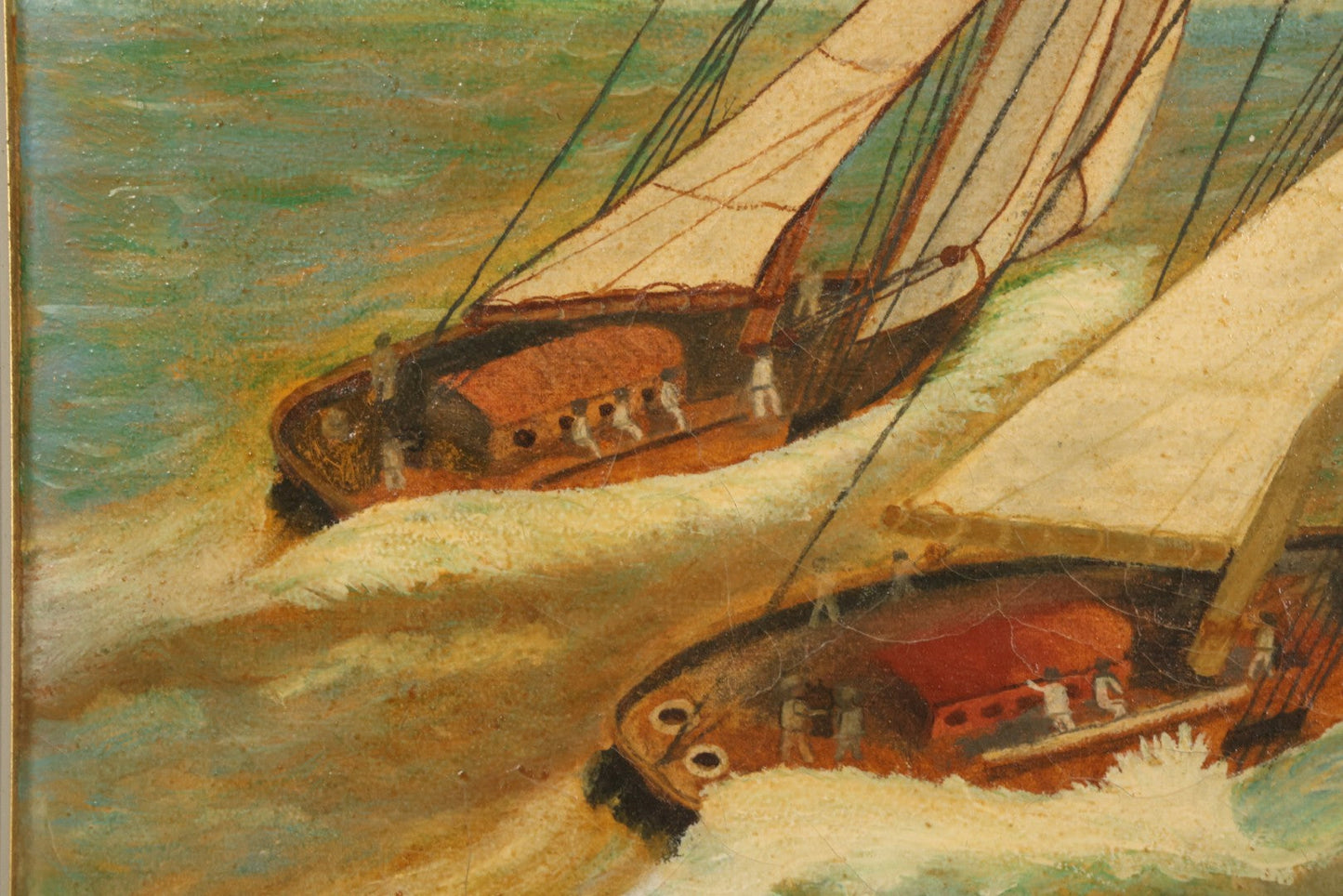 Lot 031 - Vintage Oil On Canvas Painting Of A Sailboat Race, Titled "Racing" Lower Left, Artist Signed C.E. Holmes, Dated 1933, Note Varnish Staining And Minor Losses, In Frame, 18-3/4" x 21-3/4"