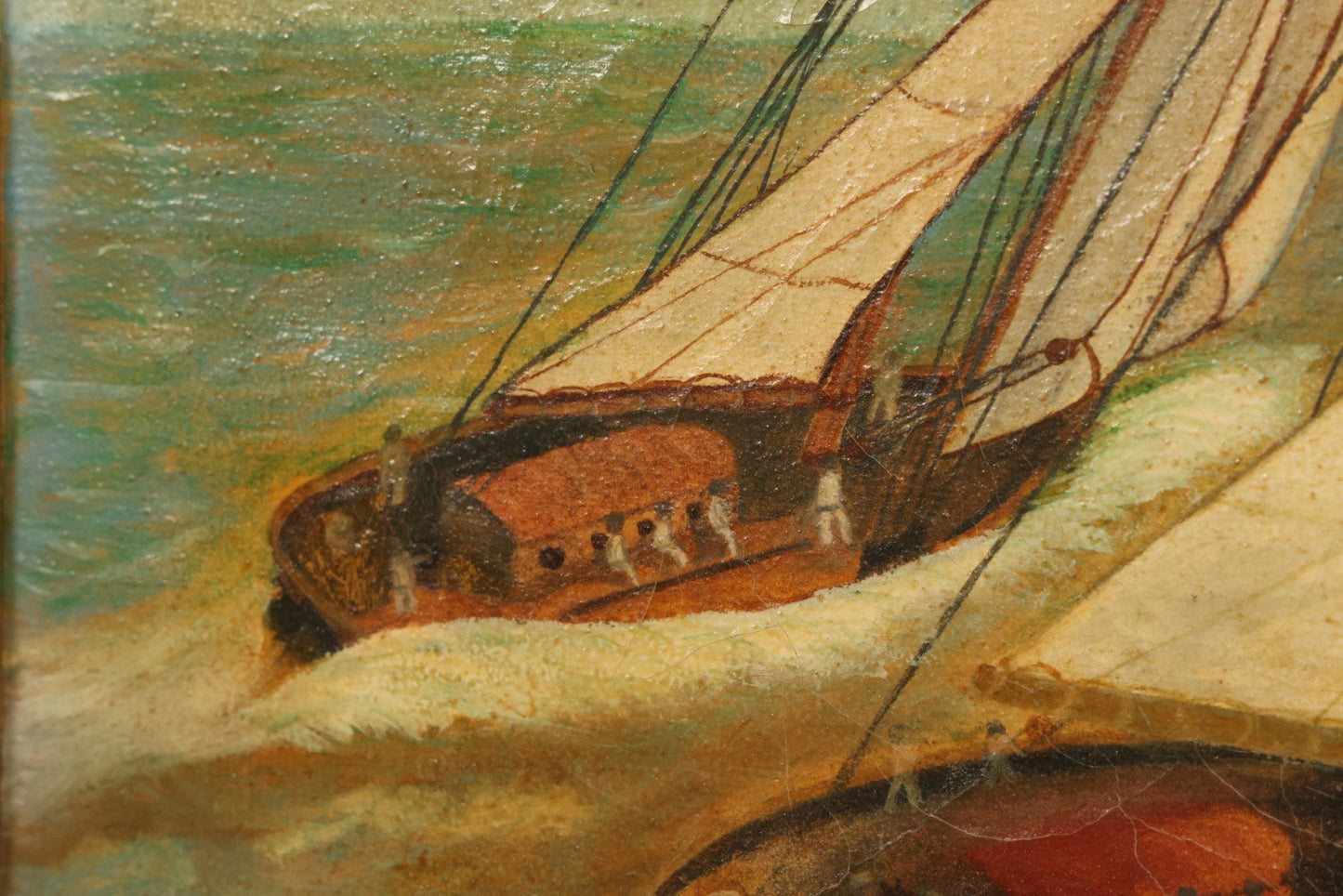 Lot 031 - Vintage Oil On Canvas Painting Of A Sailboat Race, Titled "Racing" Lower Left, Artist Signed C.E. Holmes, Dated 1933, Note Varnish Staining And Minor Losses, In Frame, 18-3/4" x 21-3/4"