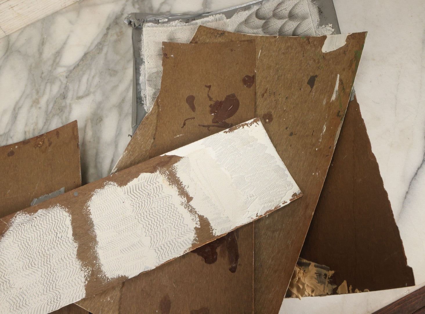 Lot 036 - Grouping Of Five Vintage Wood Paint Test Panels Used By Painter Of Duck Decoys, Circa 1995-2005, As Found 