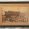 Lot 037 - Antique Boarded Occupational Photograph Of Newly Built Eastern Railroad Passenger Train Car, With Workers Pictured On Train Track, In Front Of Harbor, In Frame, Note Water Stains, 15-5/8" x 11-1/4"