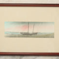 Lot 040 - Vintage Hand Tinted Photograph Of Sailboat Washed Up On Shore At Sunset, In Frame, 11" x 6-3/4"
