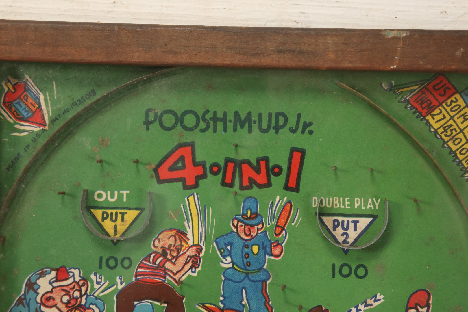 Lot 041 - Vintage Tabletop Baseball Pinball Game "Poosh-M-Up Jr. 4-In-1" With Clowns Playing Baseball, By Northwestern Products, St. Louis, Missouri, Made In Usa, 11-1/4" x 17-1/4"