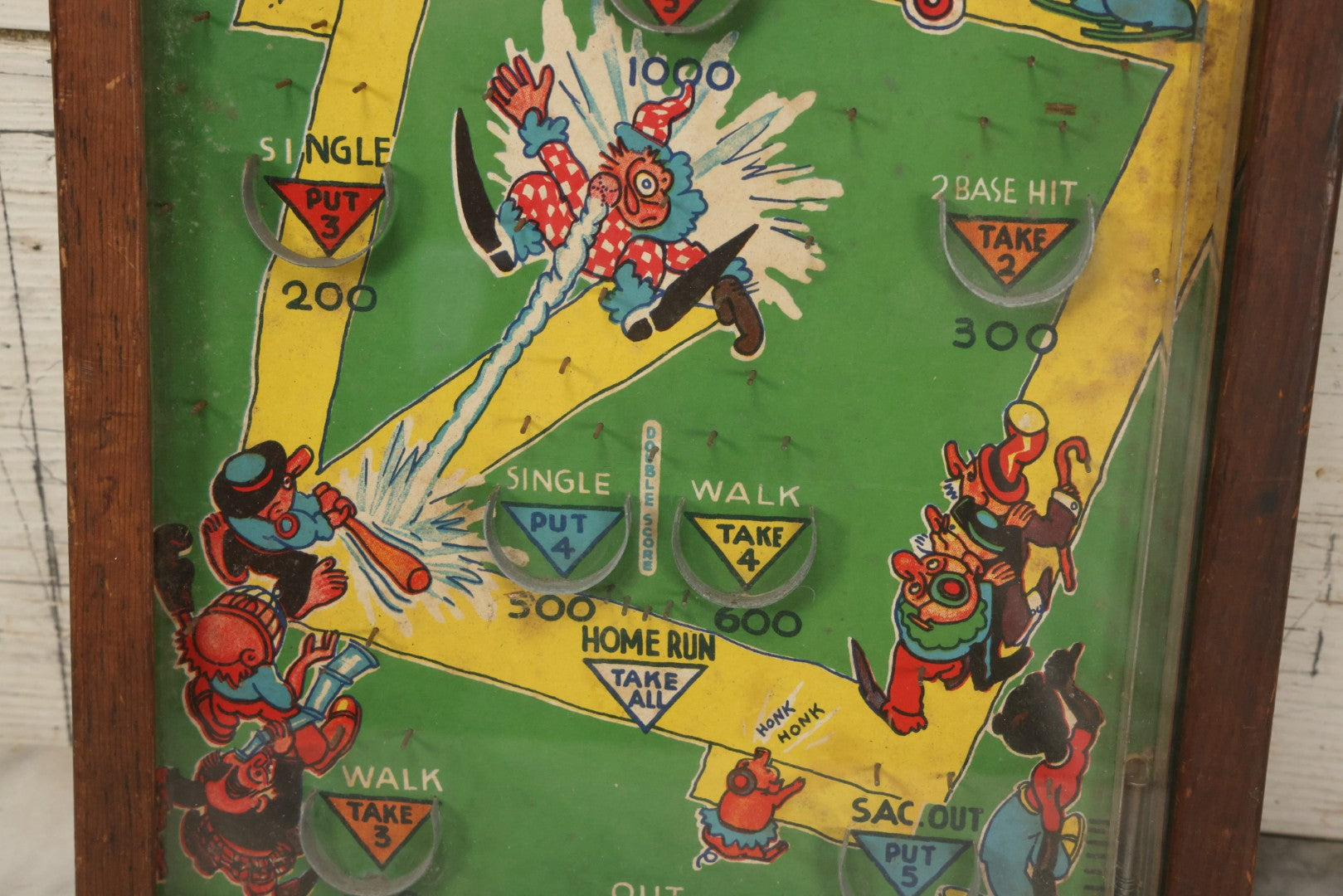 Lot 041 - Vintage Tabletop Baseball Pinball Game "Poosh-M-Up Jr. 4-In-1" With Clowns Playing Baseball, By Northwestern Products, St. Louis, Missouri, Made In Usa, 11-1/4" x 17-1/4"