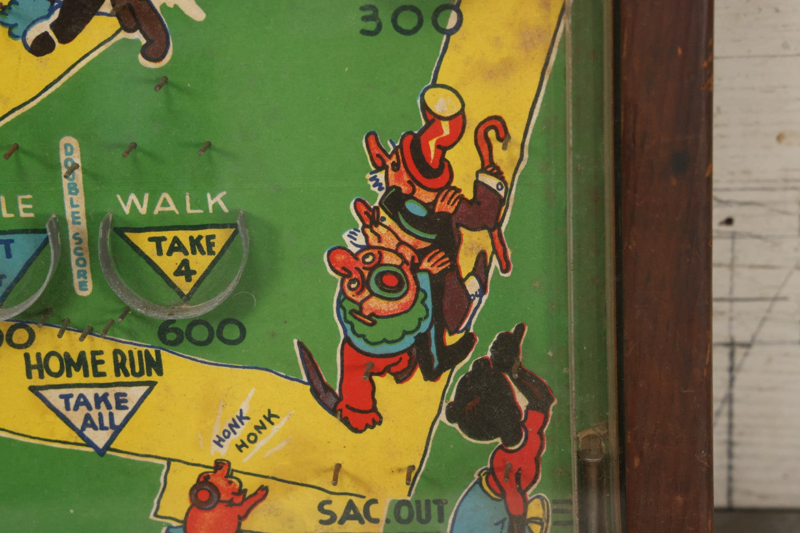 Lot 041 - Vintage Tabletop Baseball Pinball Game "Poosh-M-Up Jr. 4-In-1" With Clowns Playing Baseball, By Northwestern Products, St. Louis, Missouri, Made In Usa, 11-1/4" x 17-1/4"