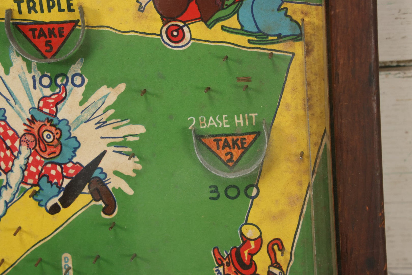 Lot 041 - Vintage Tabletop Baseball Pinball Game "Poosh-M-Up Jr. 4-In-1" With Clowns Playing Baseball, By Northwestern Products, St. Louis, Missouri, Made In Usa, 11-1/4" x 17-1/4"