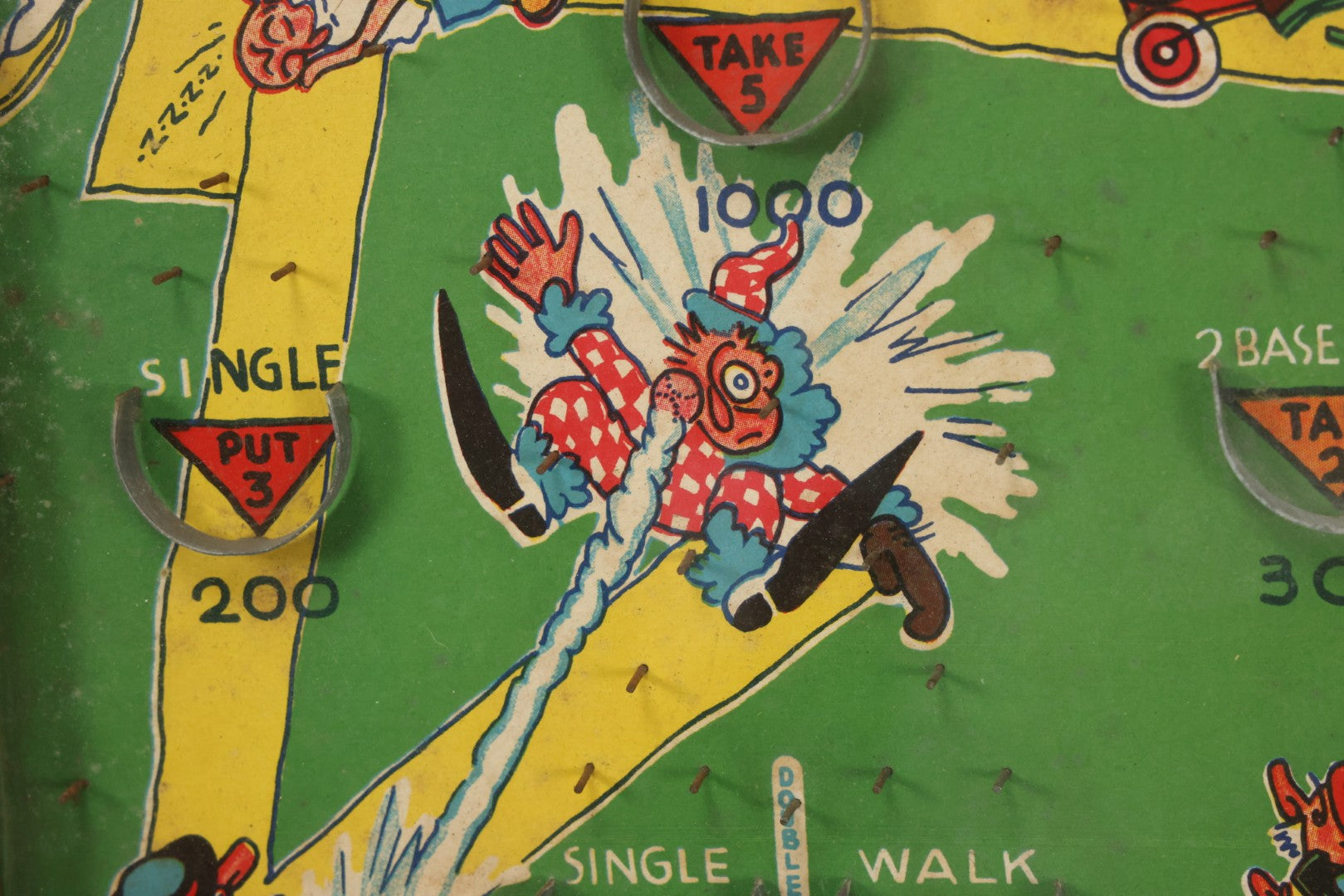 Lot 041 - Vintage Tabletop Baseball Pinball Game "Poosh-M-Up Jr. 4-In-1" With Clowns Playing Baseball, By Northwestern Products, St. Louis, Missouri, Made In Usa, 11-1/4" x 17-1/4"