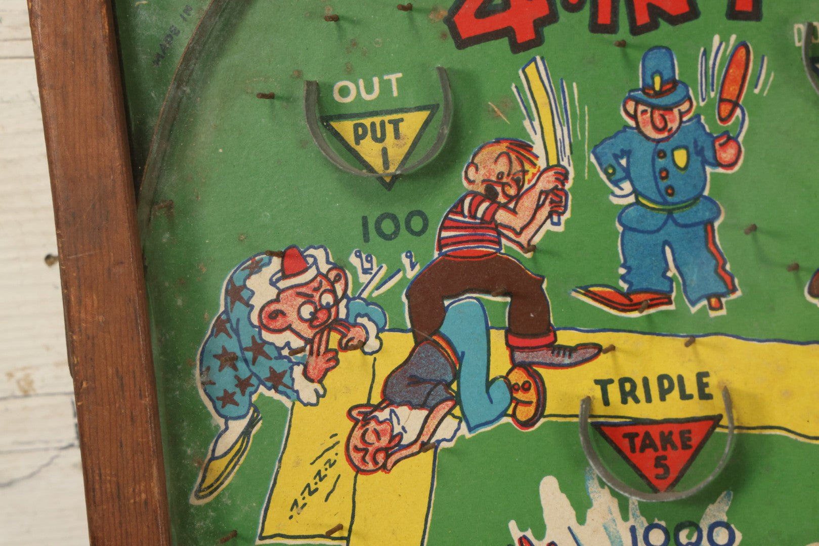 Lot 041 - Vintage Tabletop Baseball Pinball Game "Poosh-M-Up Jr. 4-In-1" With Clowns Playing Baseball, By Northwestern Products, St. Louis, Missouri, Made In Usa, 11-1/4" x 17-1/4"