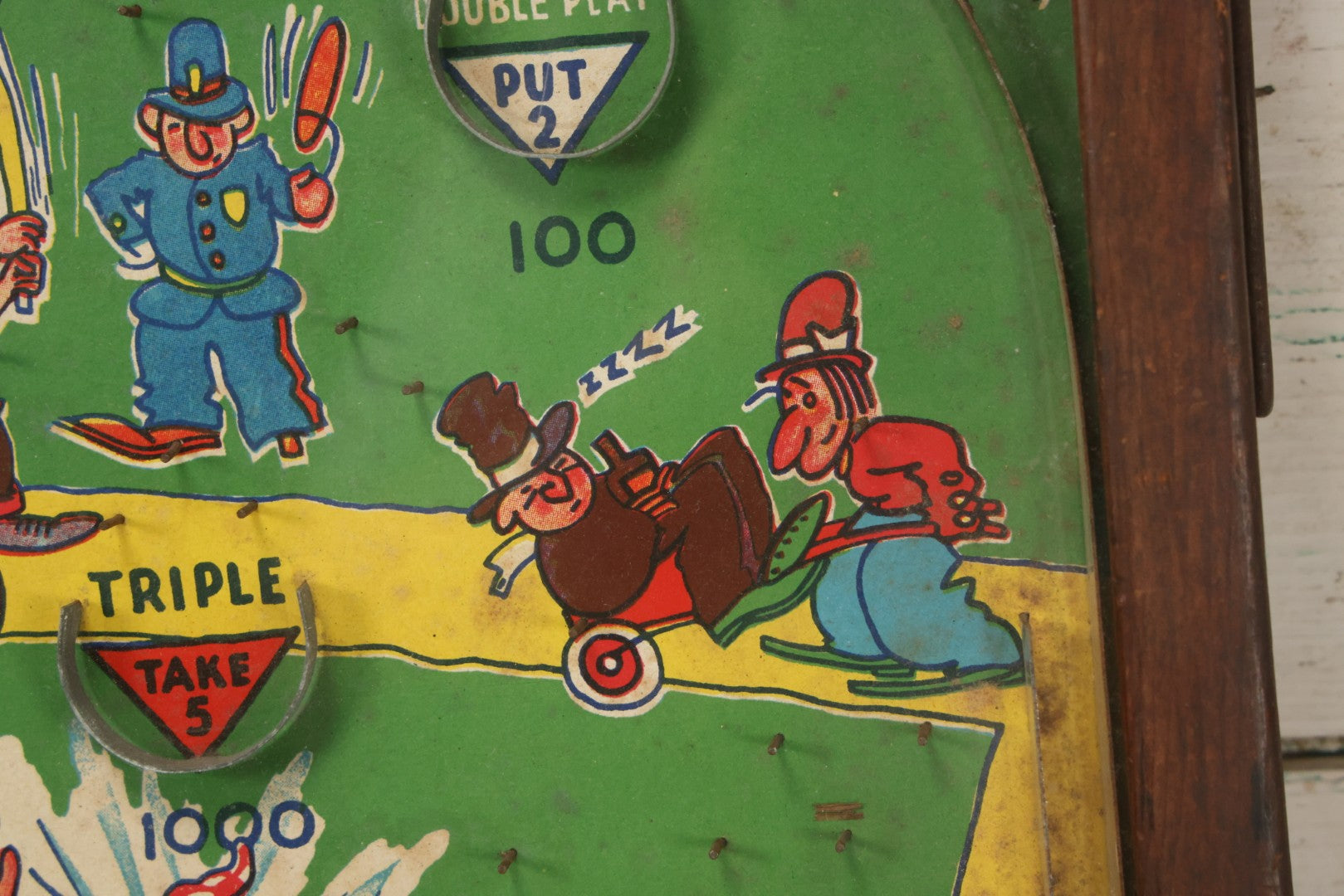 Lot 041 - Vintage Tabletop Baseball Pinball Game "Poosh-M-Up Jr. 4-In-1" With Clowns Playing Baseball, By Northwestern Products, St. Louis, Missouri, Made In Usa, 11-1/4" x 17-1/4"
