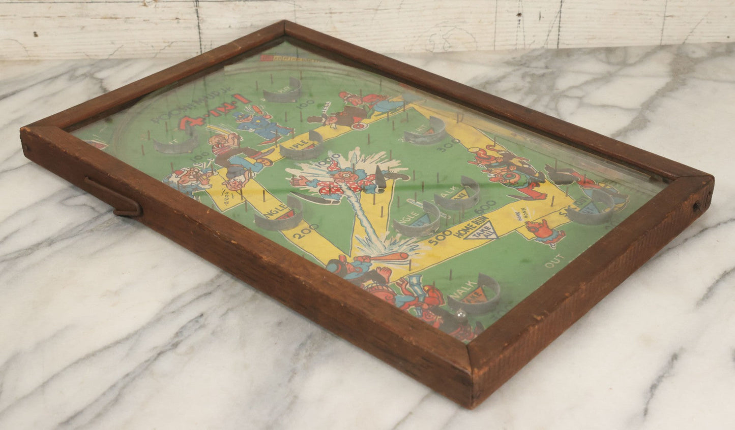 Lot 041 - Vintage Tabletop Baseball Pinball Game "Poosh-M-Up Jr. 4-In-1" With Clowns Playing Baseball, By Northwestern Products, St. Louis, Missouri, Made In Usa, 11-1/4" x 17-1/4"