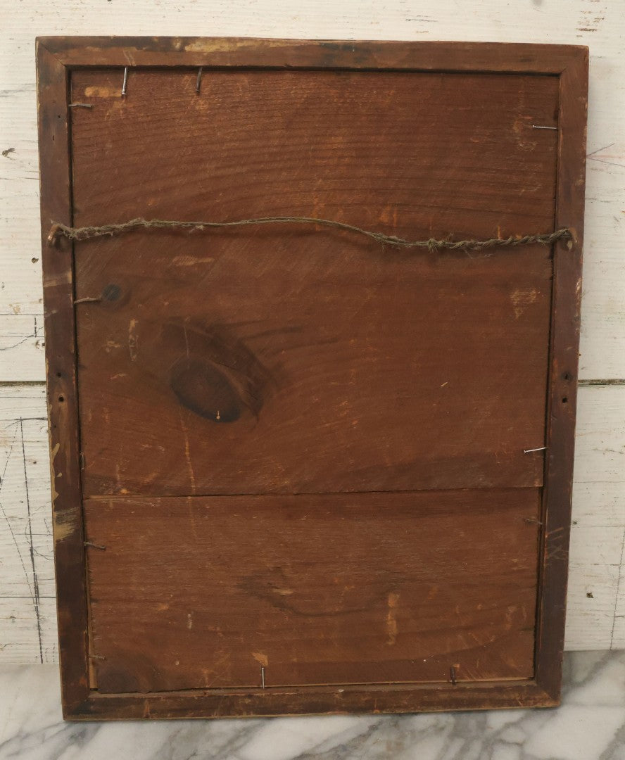 Lot 042 - Antique Chromolithograph Of Little Girl Sharing Soup With Kitten, In Gold Painted Frame, 13-5/8" x 17-5/8"