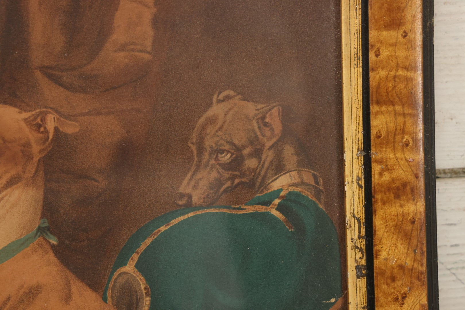 Lot 043 - Antique Chromolithograph Print Of Two Italian Greyhound Dogs With Suspicious Expressions, In Frame, 12" x 14"