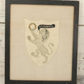 Lot 044 - Antique Embroidered Veritas And Emmanuel Coat Of Arms With Lion, Made In Leipzig Dresden Germany, 1898, Makers Name On Note On Verso, In Frame, 10-5/8" x 12-5/8"