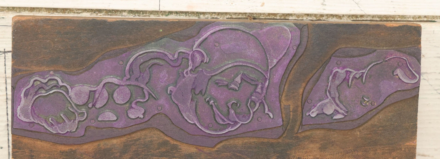 Lot 047 - Vintage Circus Poster Print Block Stamp With Clown "All New Acts", With Sawtooth Hanger, 9" x 8-1/2"