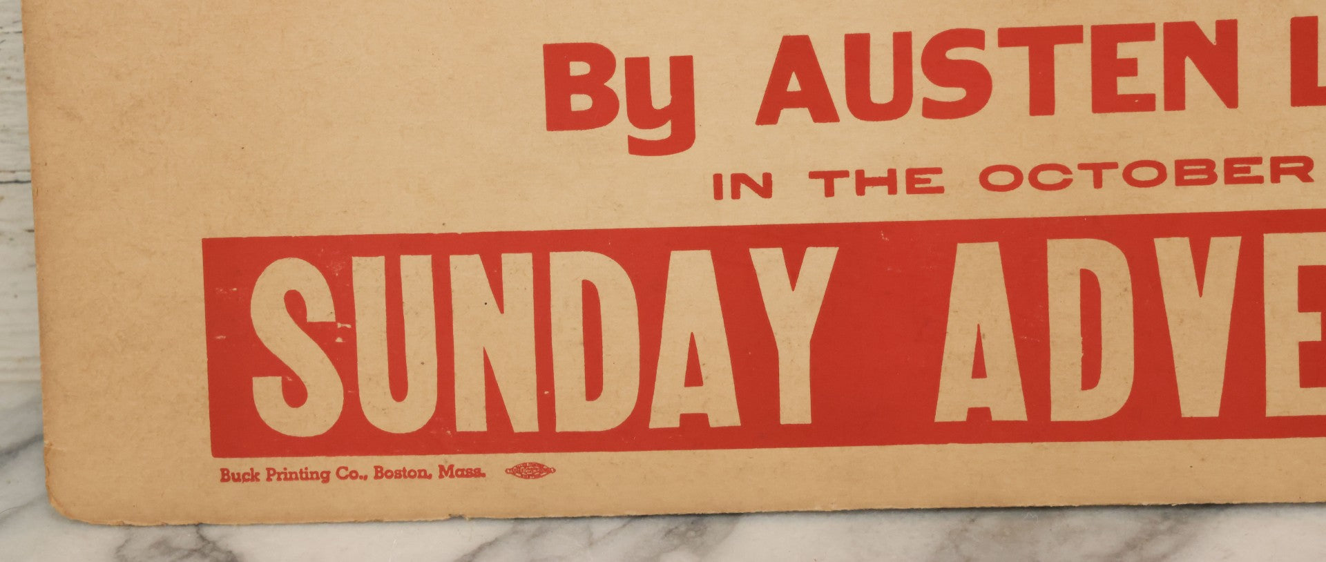 Lot 051 - Vintage WWII Screen Printed Anti-Japanese Propaganda Poster On Cardstock, By Buck Printing Co., Boston, Massachusetts, Advertising An Article By Austen Lake, Note Wear, 19-1/4" x 11-1/4"