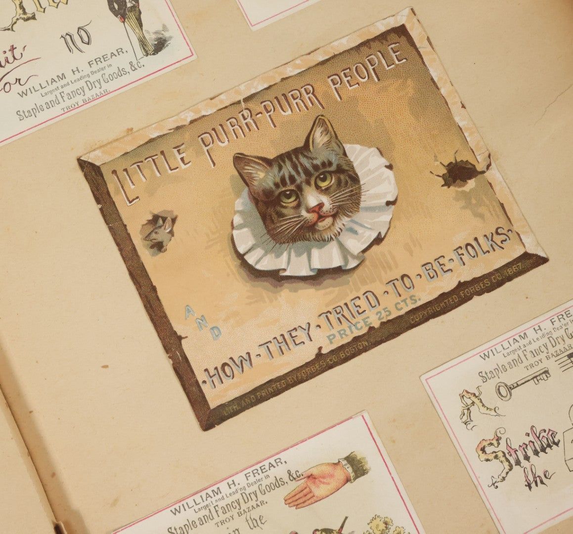 Lot 052 - Antique Victorian Trade Card And Die Cut Scrapbook Album, Presented To Nellie Gibson By Her Teacher, Boston, Christmas 1885, With 95+ Pieces (All Pages Pictured)