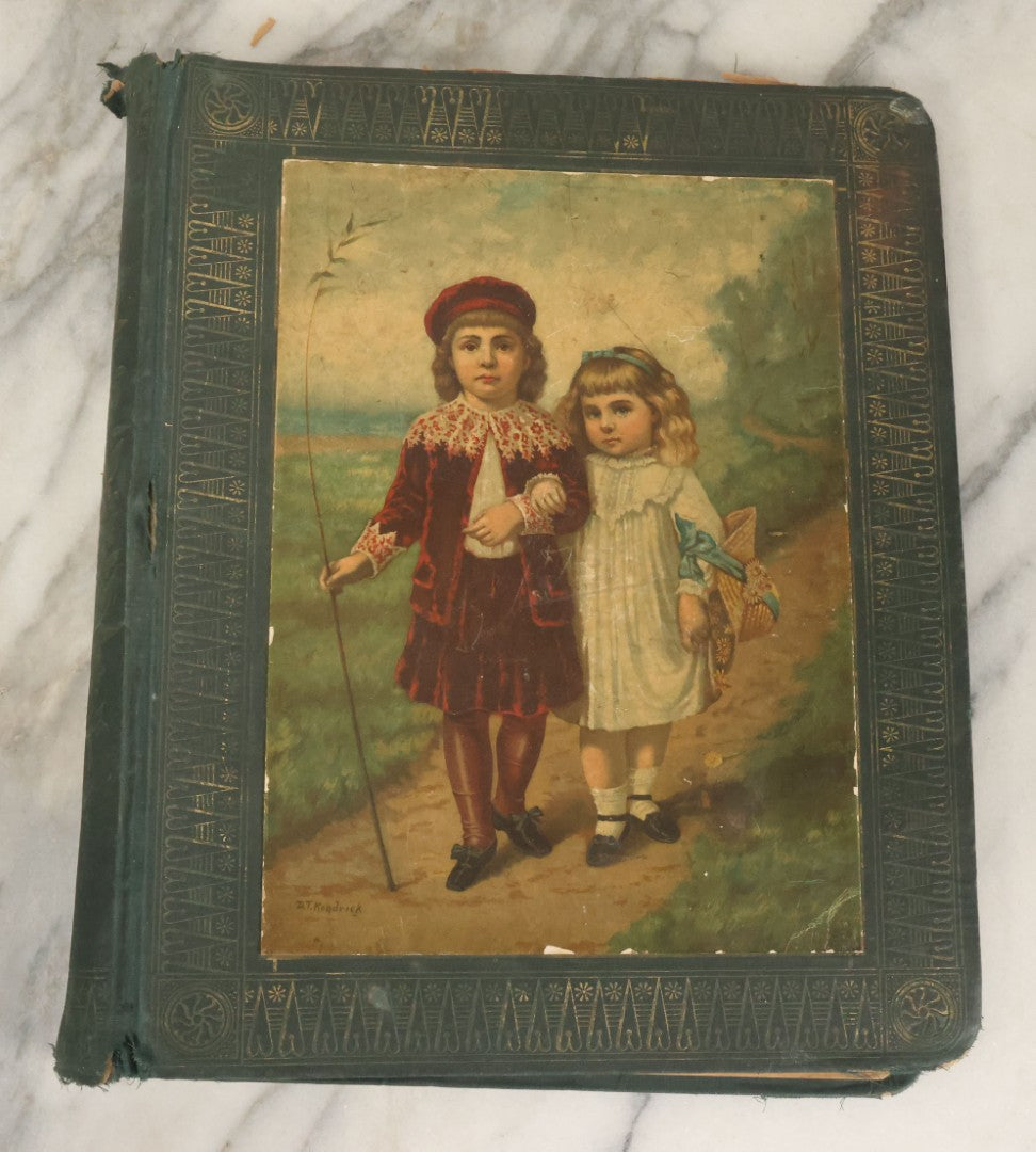 Lot 052 - Antique Victorian Trade Card And Die Cut Scrapbook Album, Presented To Nellie Gibson By Her Teacher, Boston, Christmas 1885, With 95+ Pieces (All Pages Pictured)