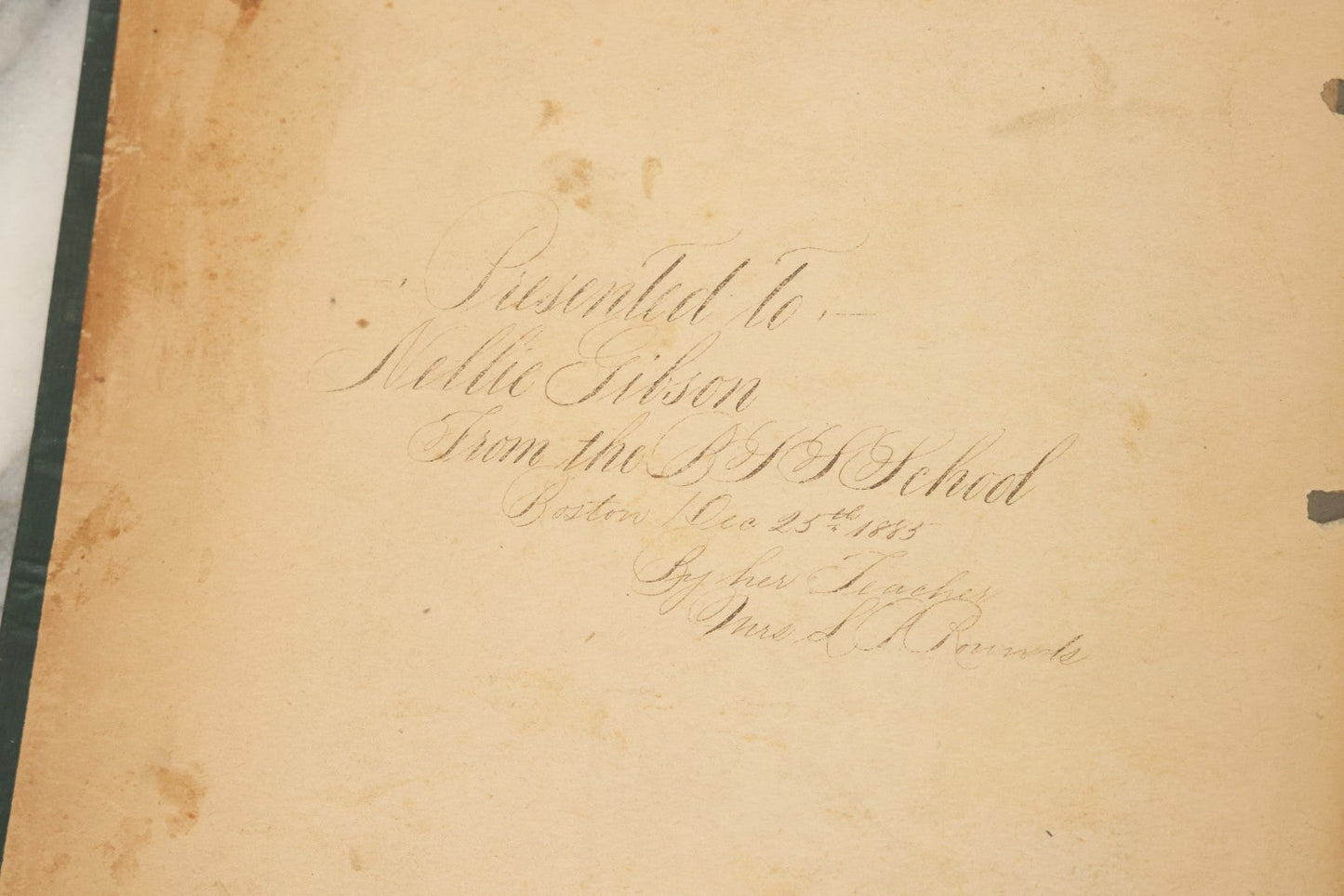 Lot 052 - Antique Victorian Trade Card And Die Cut Scrapbook Album, Presented To Nellie Gibson By Her Teacher, Boston, Christmas 1885, With 95+ Pieces (All Pages Pictured)