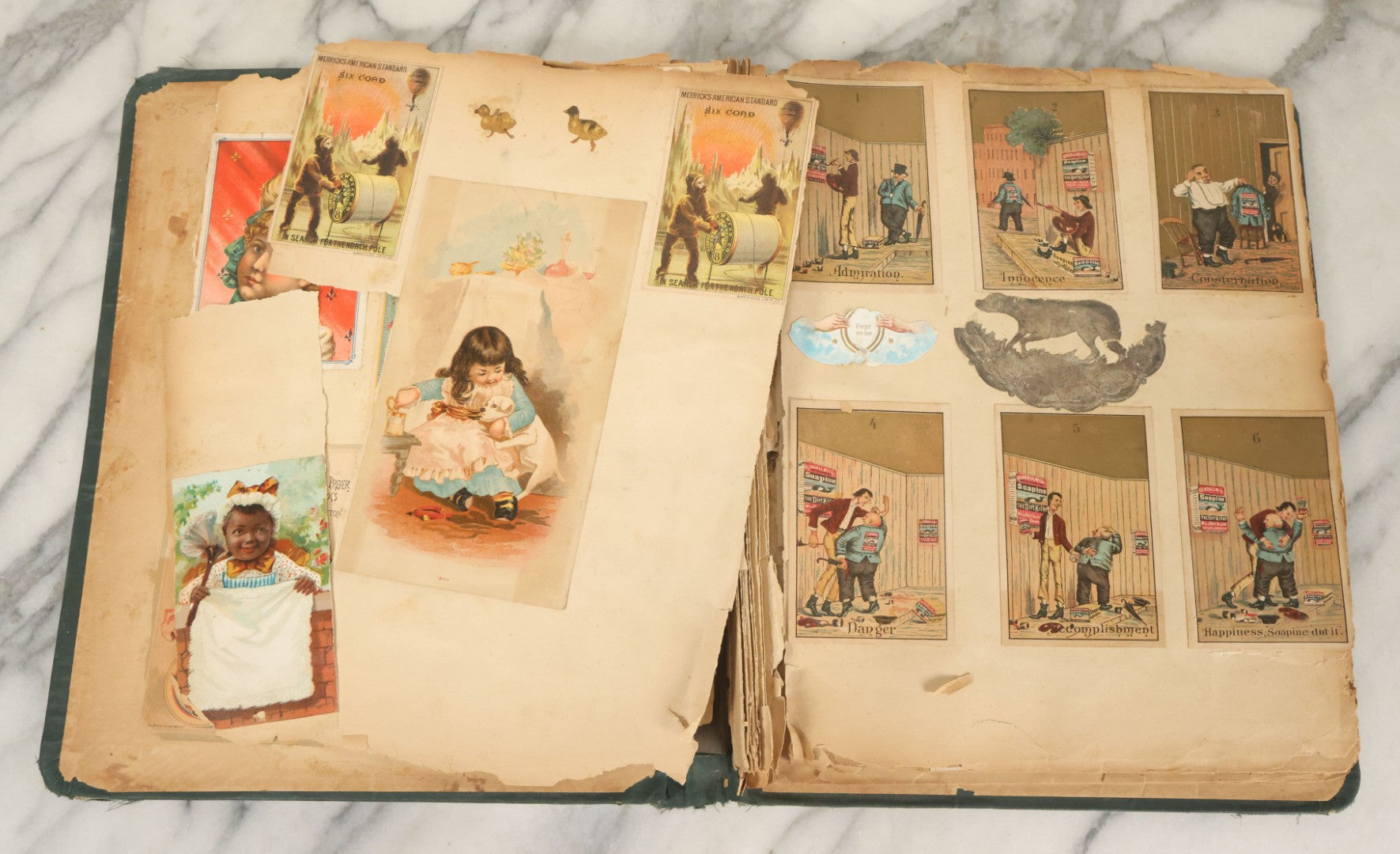 Lot 052 - Antique Victorian Trade Card And Die Cut Scrapbook Album, Presented To Nellie Gibson By Her Teacher, Boston, Christmas 1885, With 95+ Pieces (All Pages Pictured)