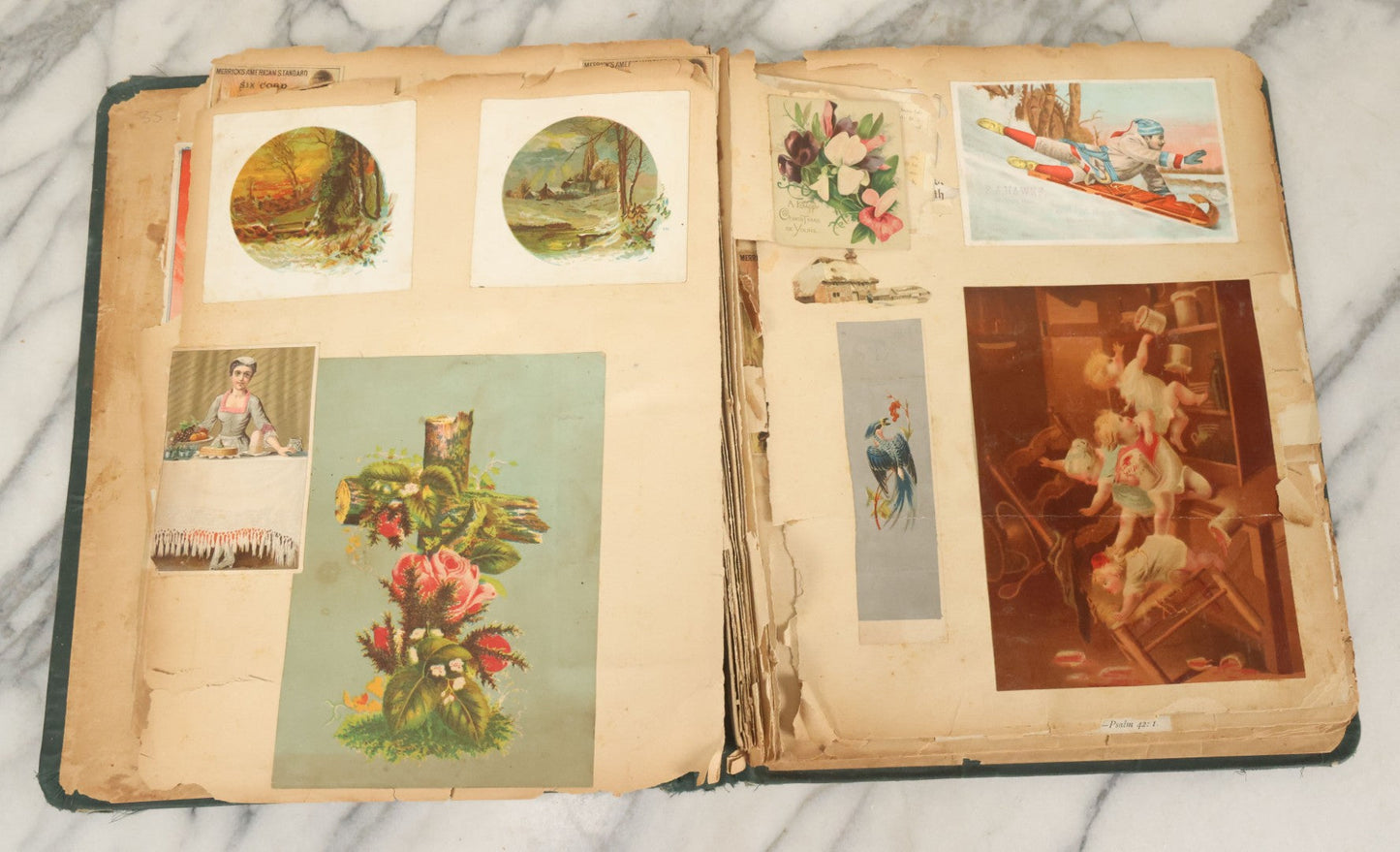 Lot 052 - Antique Victorian Trade Card And Die Cut Scrapbook Album, Presented To Nellie Gibson By Her Teacher, Boston, Christmas 1885, With 95+ Pieces (All Pages Pictured)